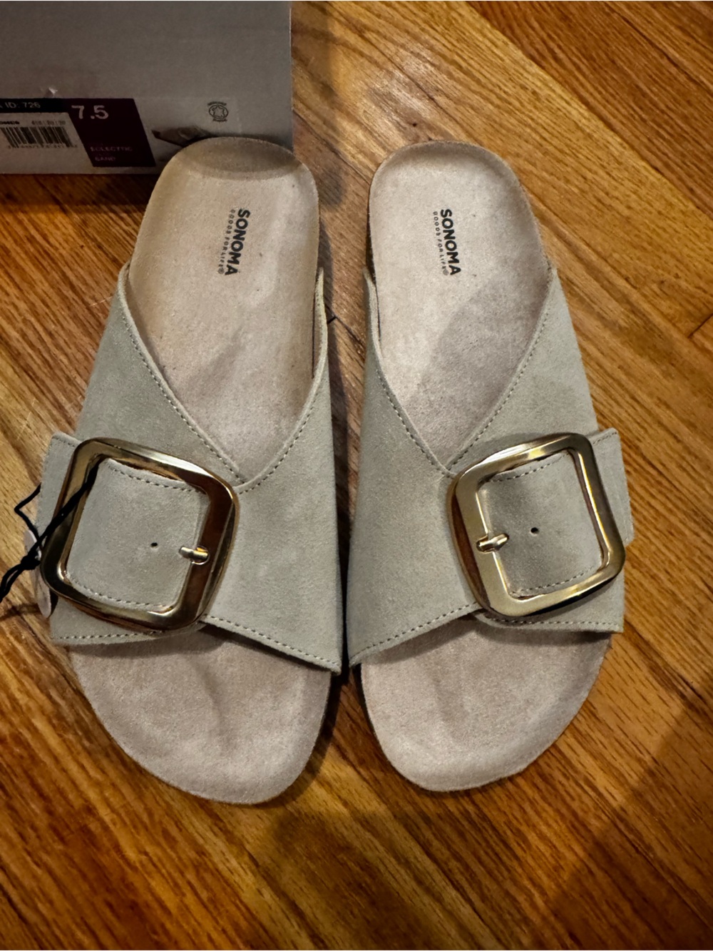 Kohl's SONOMA Suede Slide Sandals in Taupe with Gold Buckle